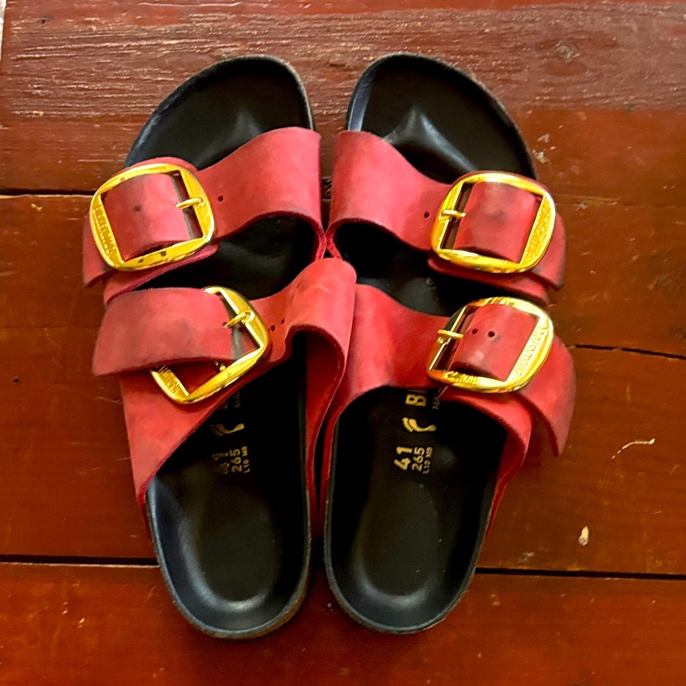 Red Sandals with Gold Buckles
